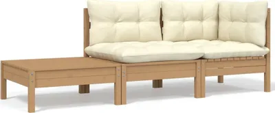 Immagine prodotto di The Living Store Set da salotto da giardino a 3 pezzi con cuscini crema in legno di pino massiccio