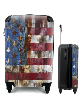 Produktbild von MuchoWow® Koffer Handgepäck Trolley Rollkoffer Kleine Reisekoffer mit 4 Rollen - Verrostete Flagge der Vereinigten Staaten - Cabin Size < 55x40x23 cm & 55x40x20 cm - Fotokoffer - Kabinenkoffer - Boardgepäck - Reise-Box - Reisekoffer - Reisegepäck - Koffer mit Bild - Trolley für Kinder