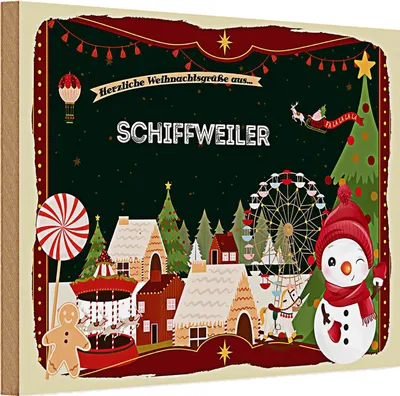 Produktbild von Holzschild Weihnachten Grüße SCHIFFWEILER 30x20cm