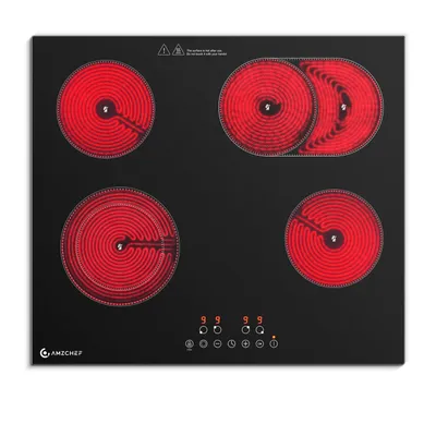 Produktbild von AMZCHEF Glaskeramikkochfeld 60 cm, 4 Zonen, 7200 W, 9 Leistungsstufen, Dual- & Ovalzone, Touch-Control, Timer, Kindersicherung