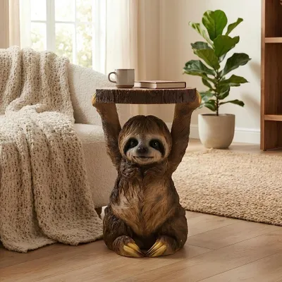 Produktbild von riess-ambiente Beistelltisch SLOTH 50cm natur braun grau Polyresin Faultier-Skulptur rund