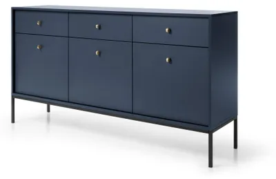 Produktbild von Kommode mit drei Schubladen und drei Türen, Marineblau, schwarze Griffe, 154 x 39 x 83 cm