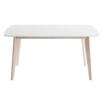 Produktbild von Miliboo - Design-Esstisch Weiß und helles Holz L150 LEENA