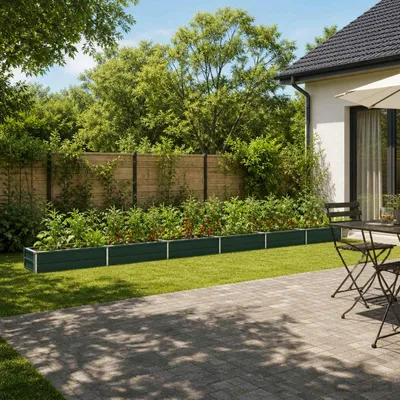 Productafbeelding van Verhoogde tuinbak voor in de tuin, groen, 600 x 40 x 24 cm, gemaakt van verzinkt staal
