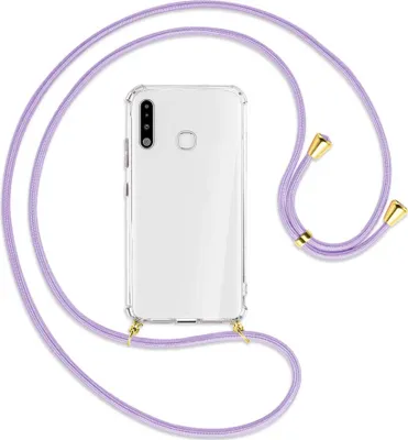 Produktbild von Handykette Backcover-Schutzhülle mit Band (Metall goldfarben) für Samsung Galaxy A70e - violett