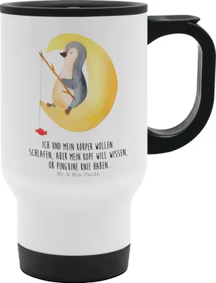 Produktbild von Mr. & Mrs. Panda Thermobecher Pinguin Mond - Weiß - Geschenk, To Go, Kaffeebecher, schlafen, Neugierig, Teebecher, Süßigkeiten, thermosbecher, Spruch, Outdoor Becher