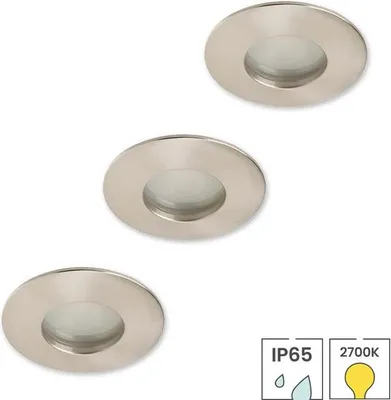 Produktbild von 3-er Set Bad-Einbaustrahler nickel + LED-Spots GU10 Philips CorePro | 3,5 Watt | IP65 | 2700K warmweiß