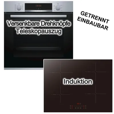 Produktbild von Herdset Einbaubackofen BOSCH 3D Heißluft EcoClean Hydrolyse Teleskopauszug+ Induktionskochfeld PKM Booster Touch