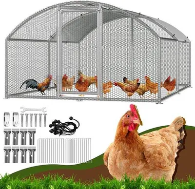 Image de Poulailler métallique 3 × 4 × 2 m - Solide poulailler d'extérieur en métal - Avec grillage recouvert de PVC et serrure de sécurité - Pour poules, lapins et autres petits animaux - Avec protection solaire imperméable