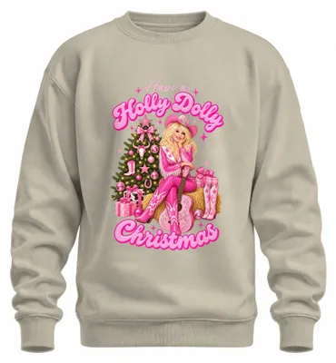 Obrázek produktu pro Mikina s potiskem "Holly Dolly Christmas" v růžové barvě, country styl, vánoční motiv, velikost L