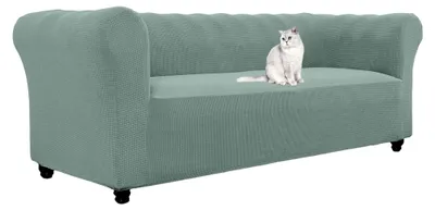 Produktbild von Stretch Chesterfield Sofaüberzug 1 2 3 Sitzer, Elasthan Jacquard Couchüberzug, rutschfester Sofaschutz, waschbarer Sofabezug für gebogene Sofasessel (Grau Grün, 3 Sitzer)