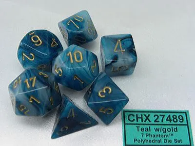 Produktbild von Chessex Phantom Teal Gold Polydice Würfelset 7 Stück