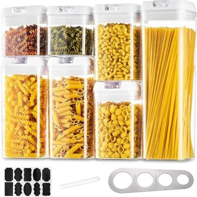 Produktbild von Famanu Aufbewahrungsboxen Set - 7 Stück luftdichte Pastadosen mit einfachem weißen Deckel