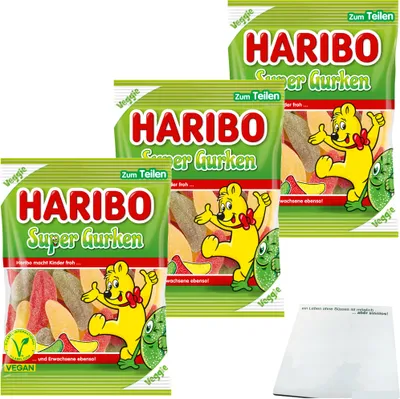 Produktbild von Haribo Super Gurken Veggie 3er Pack (3x175g Beutel) + usy Block