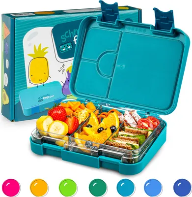 Produktbild von Schmatzfatz Junior Brotdose für Kinder mit Fächern, Bunte Kinder Brotdose, Bento Brotdose Unterteilt & Auslaufsicher, BPA-Freie Lunchbox für Kindergarten/Kita, Kinder Bento Box, Sichere Vesperdose