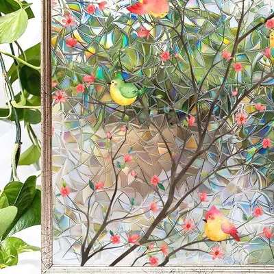 Zdjęcie produktu dla Folia dekoracyjna 40 x 120 cm – folia ochronna – na okna z motywami ptaków i kwiatów – naklejki na okna typu „szkło w szkle” – do salonu, biura, łazienki, okien i drzwi