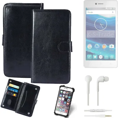 Produktbild von K-S-Trade 360° Hülle kompatibel mit Qilive Q7 5 inkl. Headphones schwarz Kunstleder Case BookCase WalletCase Kunstlederederhülle Handyhülle,