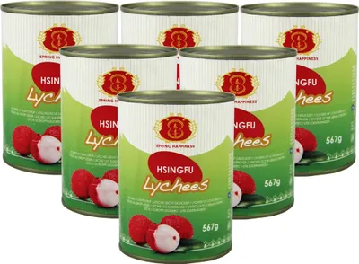 Produktbild von 6er Pack HSINGFU Litschi leicht gezuckert (6x 567g / 230g ATG) | Lychees in Light Syrup