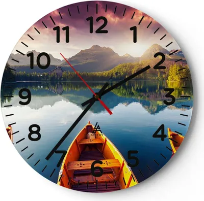 Produktbild von Wanduhr - Rund - Glasuhr - See Natur - 40x40cm - Schleichendes Uhrwerk - Lautlos - zum Aufhängen bereit - Dekoration Modern - Wanddekoration aus Glas - C4AR40x40-3579
