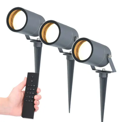 Produktbild von hoftronic LED Gartenstrahler Spikey 4W 345lm 2700K Anthrazit IP65 Set 3er