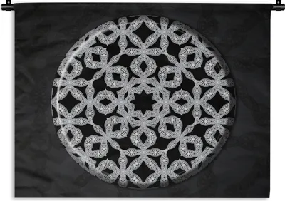 Obrázek produktu pro MuchoWow® Tapiserie Věšení na zeď Černobílá makramé mandala 150x112 Tapiserie dekorace Nástěnná šála