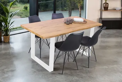 Produktbild von Esstisch Baumkante Holz-Optik Wildeiche 160 x 85 U-Gestell weiß JOSY