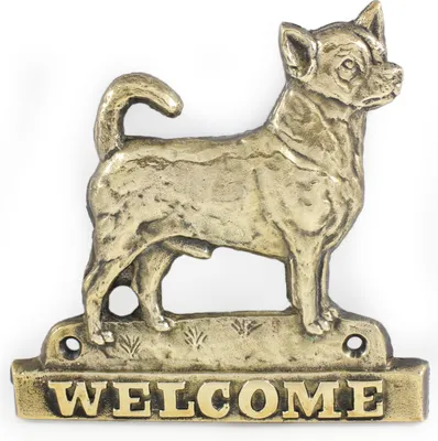 Produktbild von Chihuahua Kurzhaar - Türschild mit Hund, messingfarbenes Willkommensschild, einzigartiges Schild mit der Aufschrift Welcome von der Marke Art-Dog