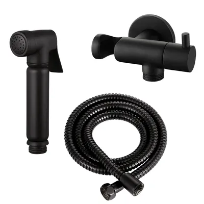 Produktbild von Design WC/Bidet Handbrause Komplettset mit Absperrventil - Rund in Schwarz Matt