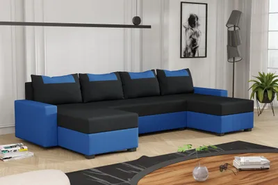 Produktbild von Wohnlandschaft Schlafsofa Sofa HEDVIG Stoff Manila Blau- Schwarz