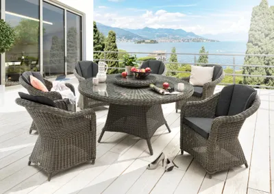 Produktbild von Destiny Sitzgruppe MALAGA LUNA 6 Sessel+Tisch Ø150x75cm+Drehteller vintage grau
