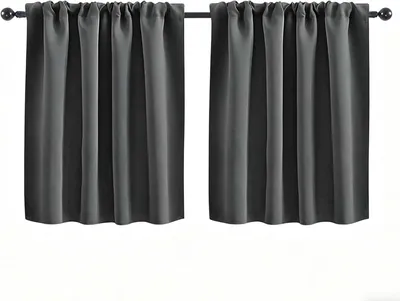 Image de Rideaux de fenêtre courts - 2 pièces - Voilage moderne - Opaques - Pour cuisine - Salle de bain - Camping-car - Avec poche à rideaux - Design élégant (gris foncé)