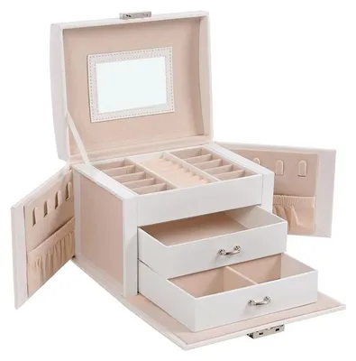 Obrázek produktu pro Šperkovnice se zámkem – MDF/PU – bílá – 17,5 x 13,5 x 12 cm