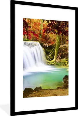 Produktbild von MuchoWow® Gerahmtes Poster Herbst - Wasserfall - Natur 60x90 cm - Poster mit Schwarzem Bilderrahmen Wandposter Rahmen Foto Bilder - Dekoration - Wandposter Wohnzimmer - Hochwertig