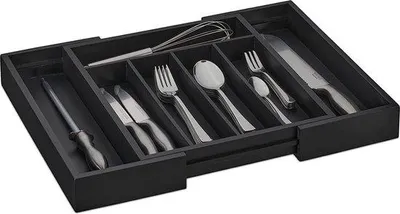Image de Unyqoos® Boîte à couverts extensible en bambou, 7 compartiments, réglable, dimensions (H x L x P) : 5,5 x 31,5–48,5 x 37 cm, noire, 1 pièce