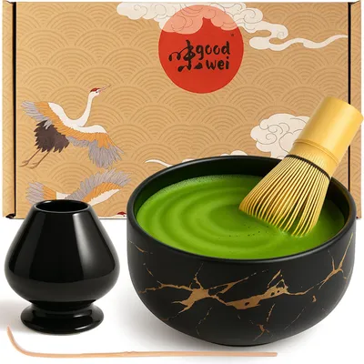 Immagine prodotto di Set matcha "Black Marmor" con ciotola, frustino e supporto – set elegante per la cerimonia del tè e la degustazione del matcha
