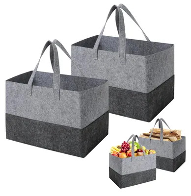 Immagine prodotto di Solidchoice - Set di 2 borse shopper in feltro - 38 x 25 x 25 cm, cesto in legno pieghevole