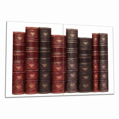Produktbild von Wallario Herdabdeckplatte aus Glas, Größe 80 x 52 cm 2-teilig, Motiv Alte Bücher mit rotem und braunem Ledereinband