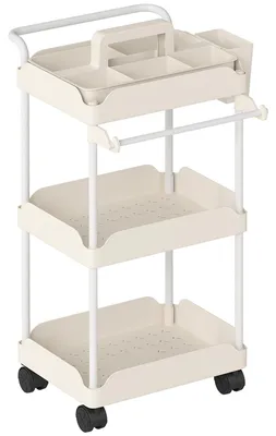 Image de Chariot de rangement en métal avec 3 paniers et roulettes | Couleur : Blanc | Dimensions : 42,5 x 42 x 76 cm