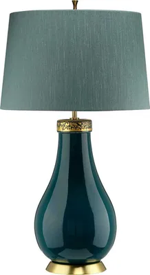 Produktbild von Tischlampe Stoff Keramik E27 73,5 cm Ozeanblau Schiefergrün rund Modern Nachttischleuchte