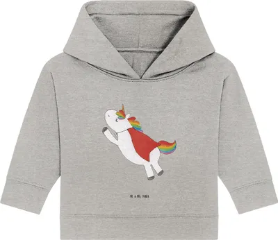 Produktbild von Mr. & Mrs. Panda Organic Baby Hoodie Einhorn Geburtstag 12. - 18. Monat - Heather Grey - Geschenk, Kapuzensweatshirt, Kapuzenshirt, Unicorn, Geburtstagsgeschenk, Held