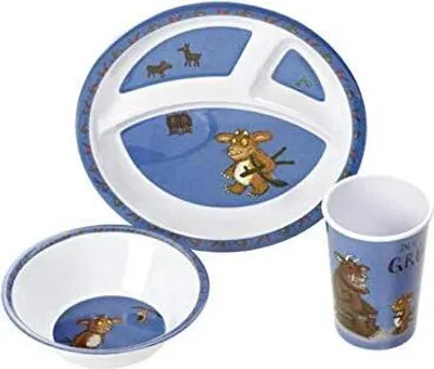 Produktbild von Der Grüffelo Kinderbesteck Kindergeschirr Lunchbox Becher Teller Tasse Besteck Brotdose Platzset Brettchen (Grüffelo GeschirrSet)