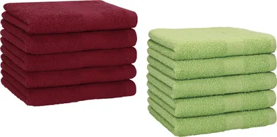 Produktbild von Betz 10 Stück Gästetücher 30x50 cm PREMIUM 100% Baumwolle Set Farbe: dunkelrot und apfelgrün