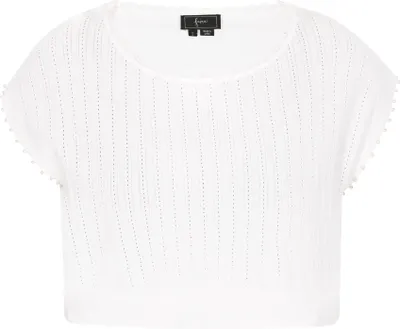 Produktbild von Damen Top locker weiss XL mit dekorativen Perlen an den Ärmeln lässig-romantisch