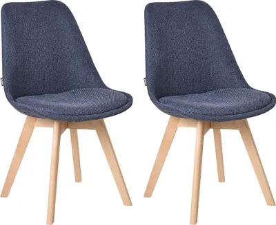 Produktbild von BELIANI Esszimmerstuhl 2er Set Dunkelblau Stoff-Sitzschale mit Hellen Holzbeinen Retro-Design Wohnzimmer Küche Esszimmer Polsterstuhl Set