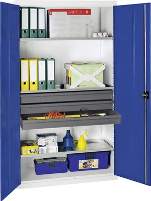 Image de Stumpf Armoire à outils et matériel série 3000 gris clair / bleu gentiane + 3 tiroirs 100 mm + 3 tablettes coulissantes sur toute la longueur - 3008274