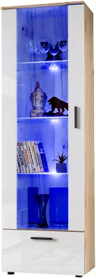 Obrázek produktu pro Extreme Furniture T40 Vitrína | Skleněná Vitrína Do Obývacího Pokoje Se 3 Skleněnými Policemi A 2 Dveřmi Korpus Wotan A Bílé Fronty