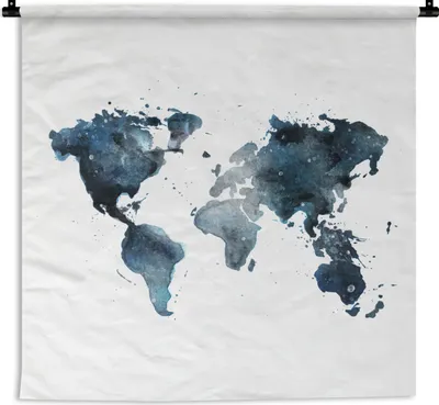 Produktbild von MuchoWow® Wandteppich Wandbehang Weltkarte - Abstrakt - Weiß 150x150 cm Tapisserie Dekoration Wandtuch - Wohnaccessoires - Modernes