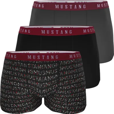 Produktbild von Herren Boxershorts von Mustang Retropants 3er-Pack Schwarz/Letterprint/Anthrazit