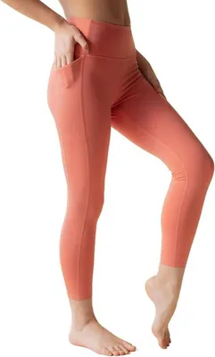Image de Leggings pour femme Girlfriend Collective Pocket, taille haute, style sportif, couleur corail, taille M