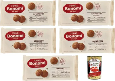 Produktbild von Forno Bonomi: "Amaretti" Kekse Amaretti, Bonomi Amaretti Ofen, Kekse nach der verpackten Tradition, die mit den besten Naturprodukten hergestellt wurde 5x 200g + Italian Gourmet polpa 400g